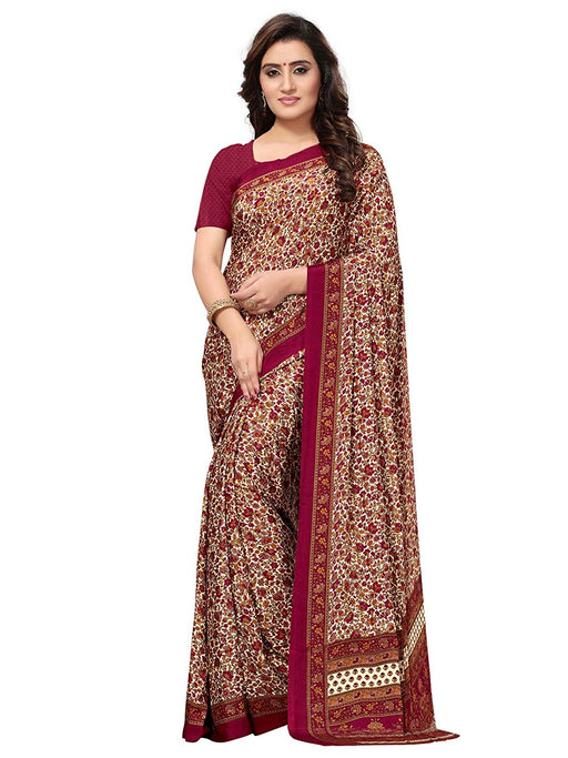 Beige, Maroon, Multi Color Crepe Saree only in Bigswipe