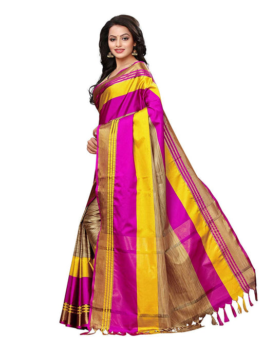 Beige, Pink, Yellow Color Poly Silk Saree only in Bigswipe