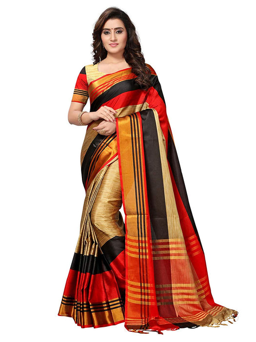 Beige, Red, Black Color Poly Silk Saree only in Bigswipe