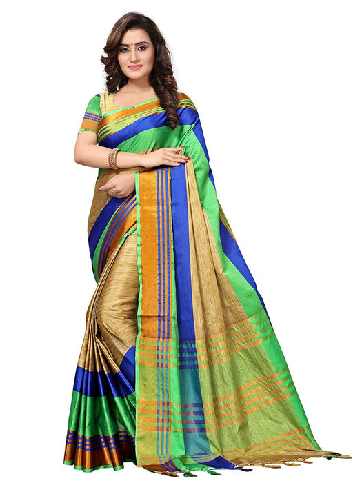 Beige, Green, Blue Color Poly Silk Saree only in Bigswipe