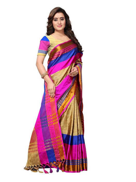 Beige, Pink, Blue Color Poly Silk Saree only in Bigswipe