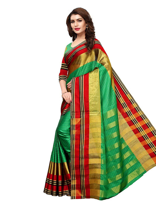 Green, Red, Golden Color Poly Silk Saree only in Bigswipe