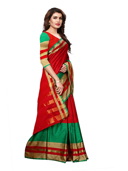 Green, Red, Golden Color Poly Silk Saree only in Bigswipe