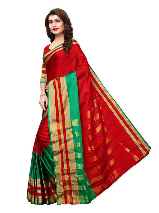 Green, Red, Golden Color Poly Silk Saree only in Bigswipe