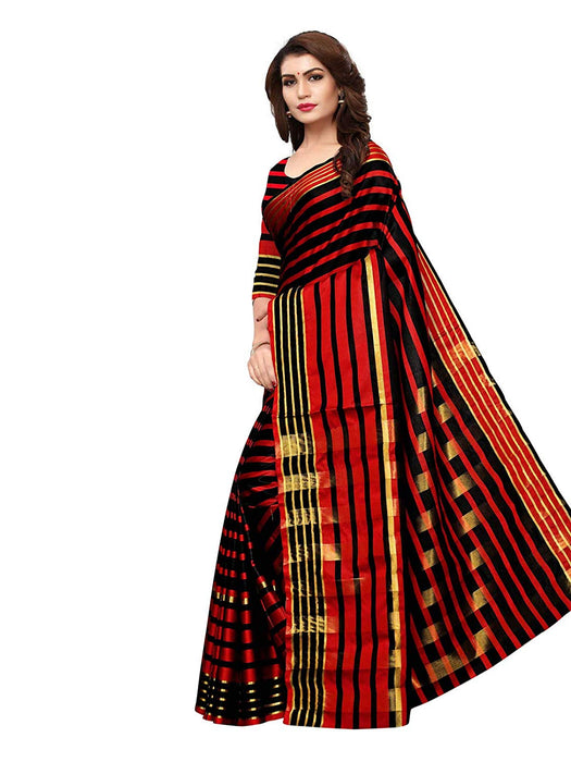 Red, Black Color Poly Silk Saree