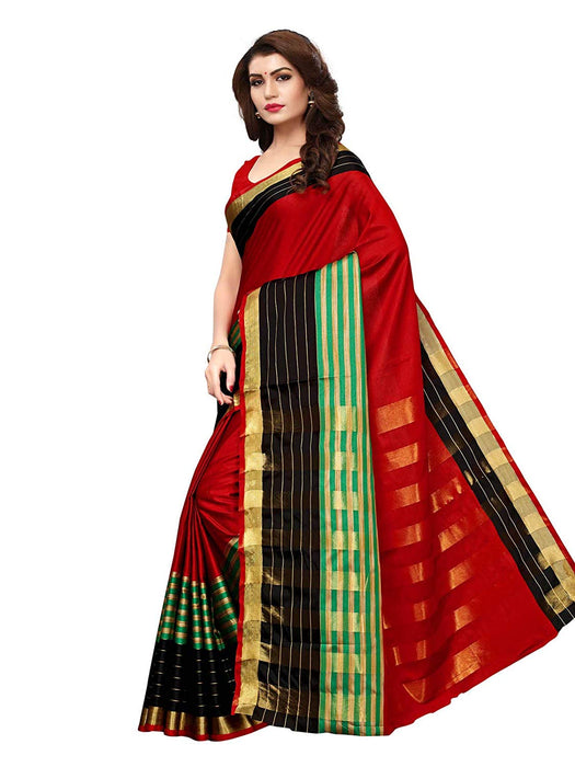 Red, Black, Green Color Poly Silk Saree