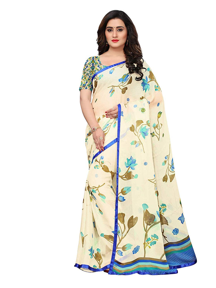 Off White, Blue Color Chiffon Saree only in Bigswipe