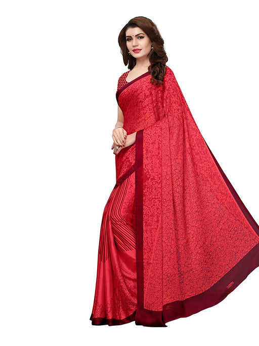 Red, Maroon Color Georgette Saree