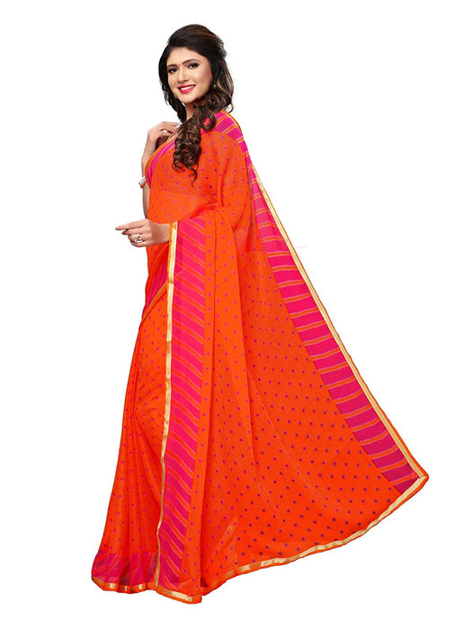 Orange, Pink Color Chiffon Saree only in Bigswipe