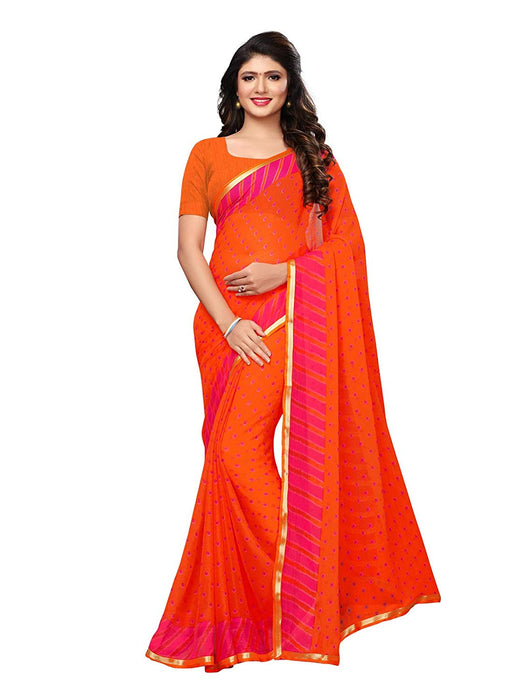 Orange, Pink Color Chiffon Saree only in Bigswipe