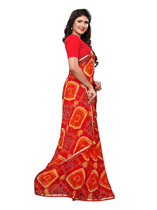 Red, Multi Color Chiffon Saree