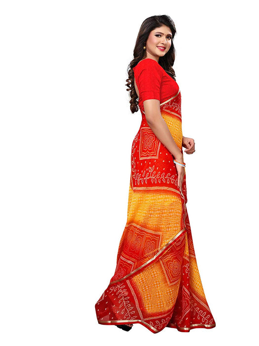 Yellow, Red Color Chiffon Saree