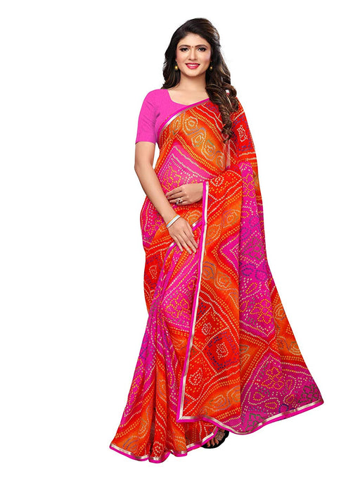 Pink, Orange, Multi Color Chiffon Saree only in Bigswipe