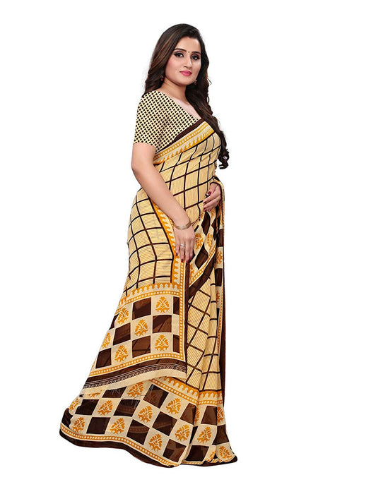 Yellow, Brown Color Georgette Saree