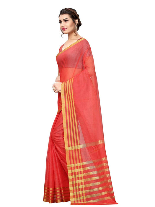 Red (Carrot Red) Color Poly Silk Saree