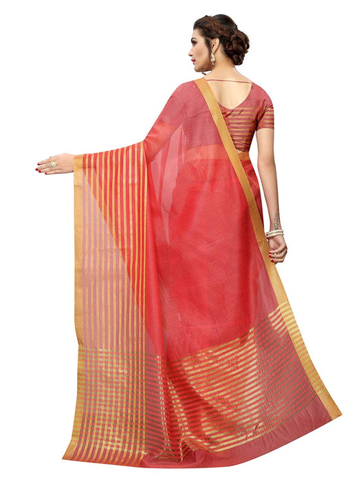 Red (Carrot Red) Color Poly Silk Saree