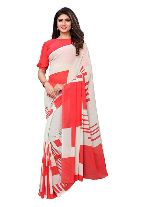 Off White, Pink Color Georgette Saree only in Bigswipe