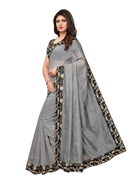 Grey Color Chanderi Silk Saree only in Bigswipe