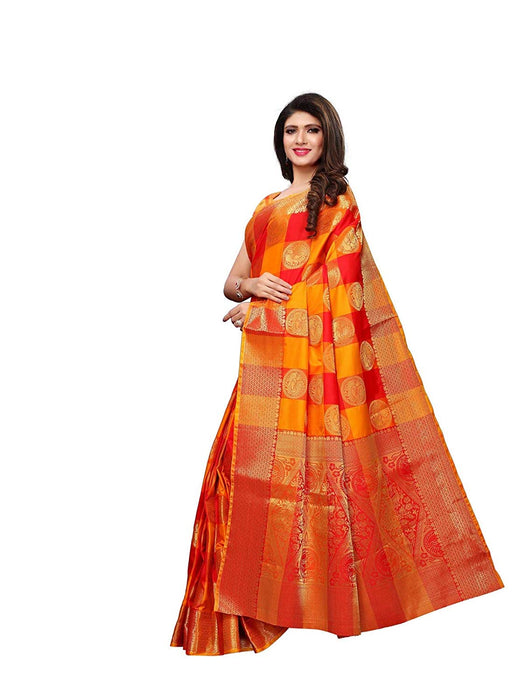 Red, Yellow Color Poly Silk Saree