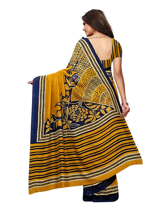 Yellow, Navy Blue Color Georgette Saree