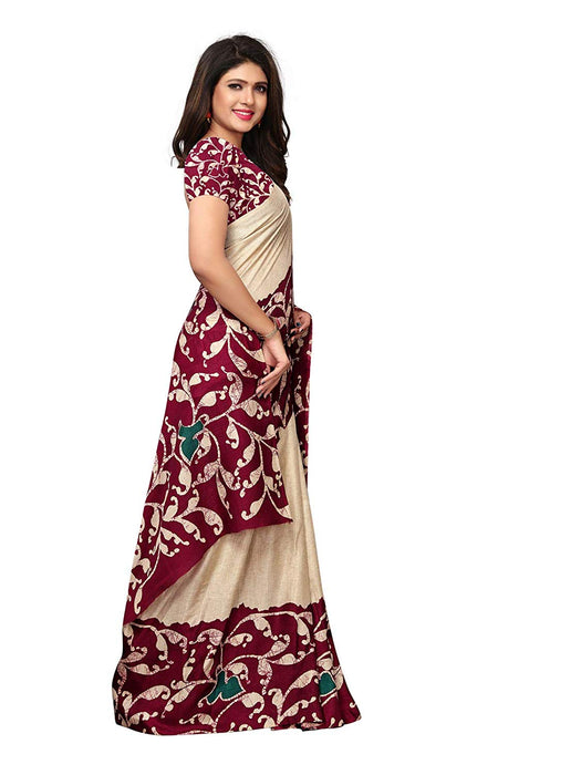 Beige, Maroon, Multi Color Vichitra Silk (Poly Silk) Saree only in Bigswipe