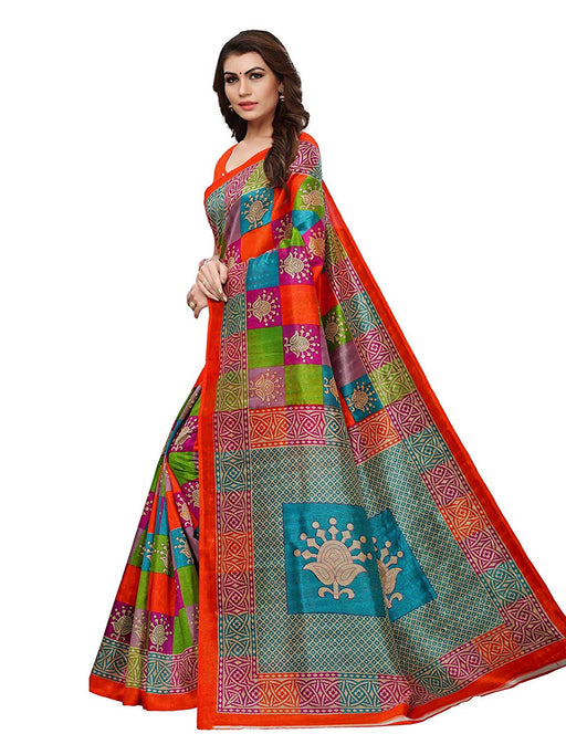 Orange, Multi Color Poly Silk Saree only in Bigswipe