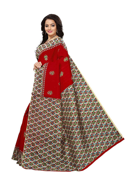 Red, Off White, Multi Color Poly Silk Saree