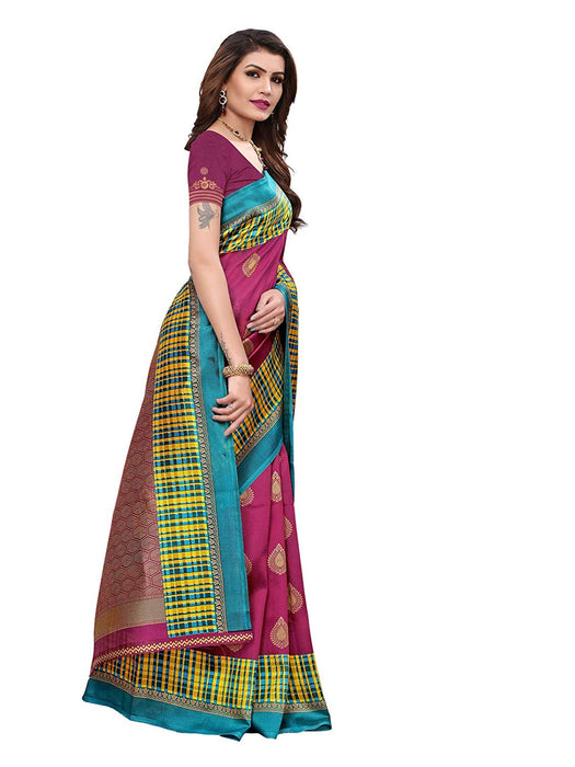 Purple, Turquoise, Multi Color Poly Silk Saree