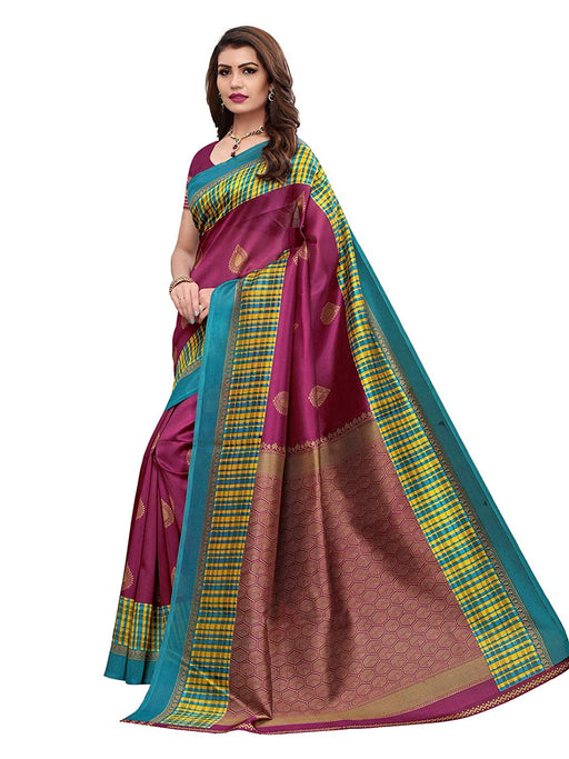 Purple, Turquoise, Multi Color Poly Silk Saree