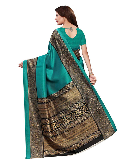 Turquoise, Multi Color Poly Silk Saree