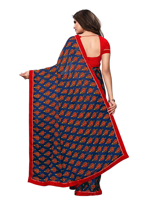 Navy Blue, Multi Color Chiffon Saree only in Bigswipe