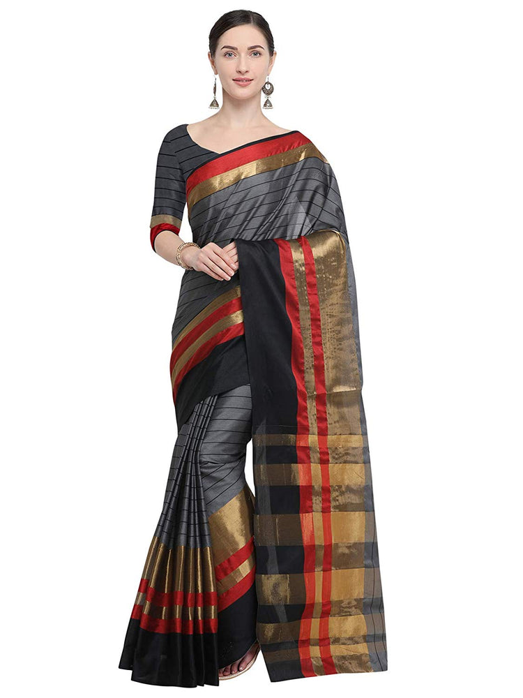 Grey, Black Color Poly Silk Saree only in Bigswipe