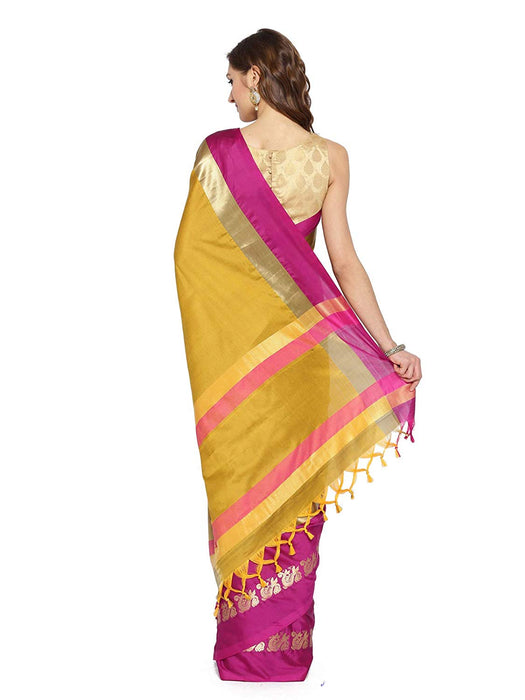 Yellow, Pink Color Poly Silk Saree