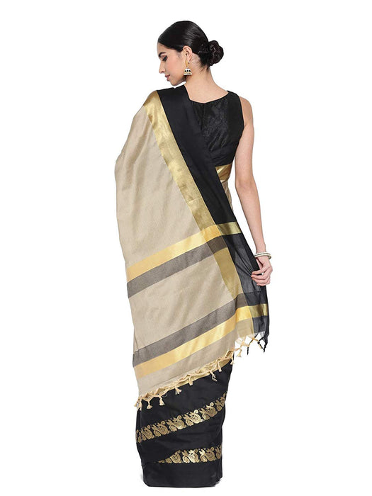 Beige, Black Color Poly Silk Saree only in Bigswipe