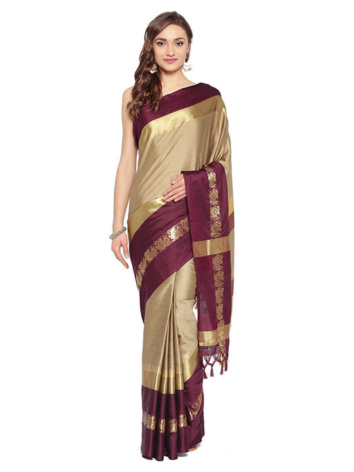 Beige, Purple Color Poly Silk Saree only in Bigswipe