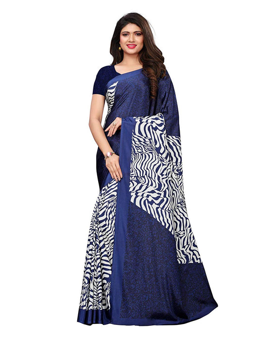 Navy Blue, Off White Color Crepe Saree only in Bigswipe