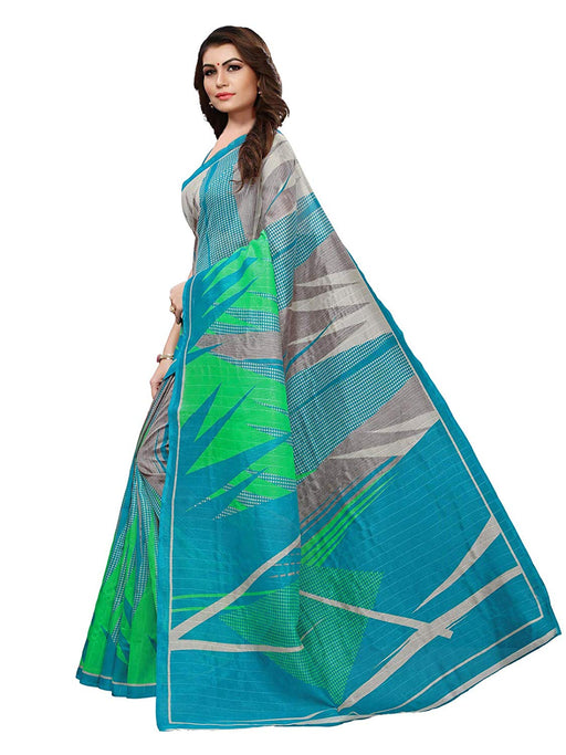 Turquoise, Multi Color Bhagalpuri Silk Saree