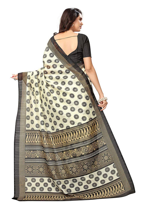 Off White, Black Color Bhagalpuri Silk Saree only in Bigswipe