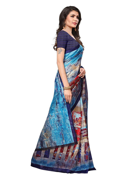 Navy Blue, Multi Color Bhagalpuri Silk Saree only in Bigswipe