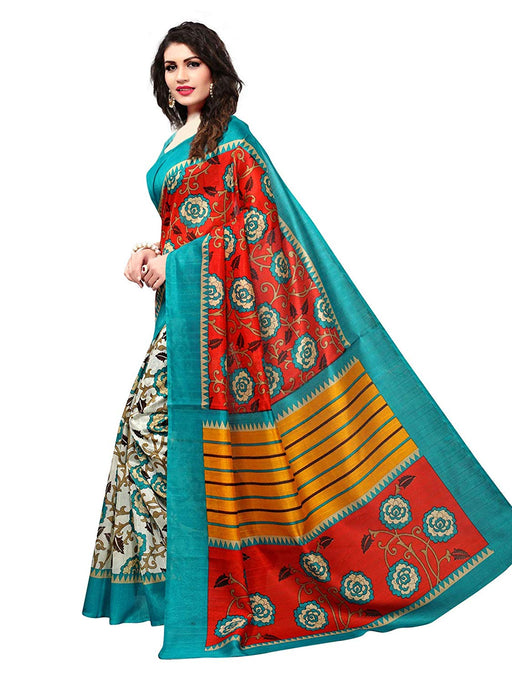 White, Turquoise, Multi Color Bhagalpuri Silk Saree