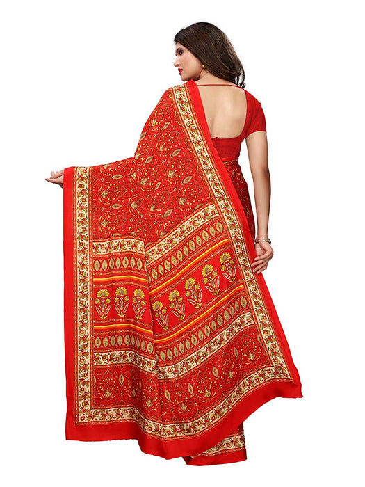 Red, Multi Color Crepe Saree