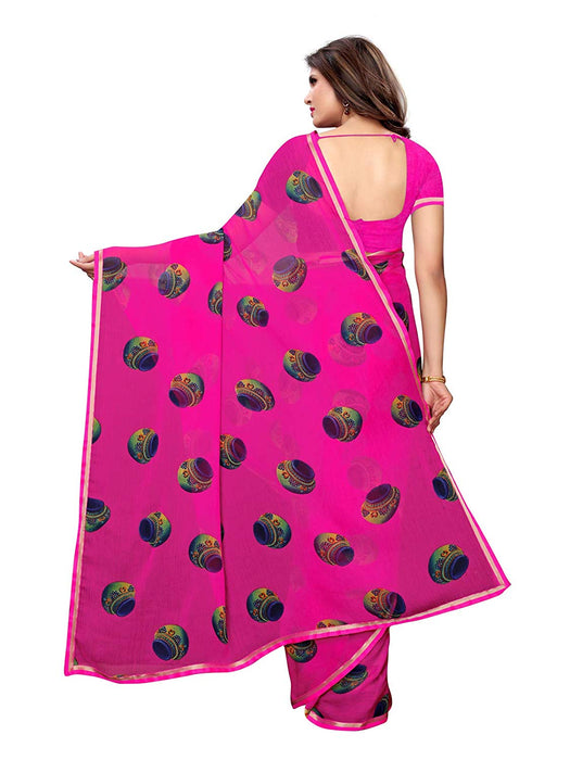 Pink, Multi Color Chiffon Saree only in Bigswipe