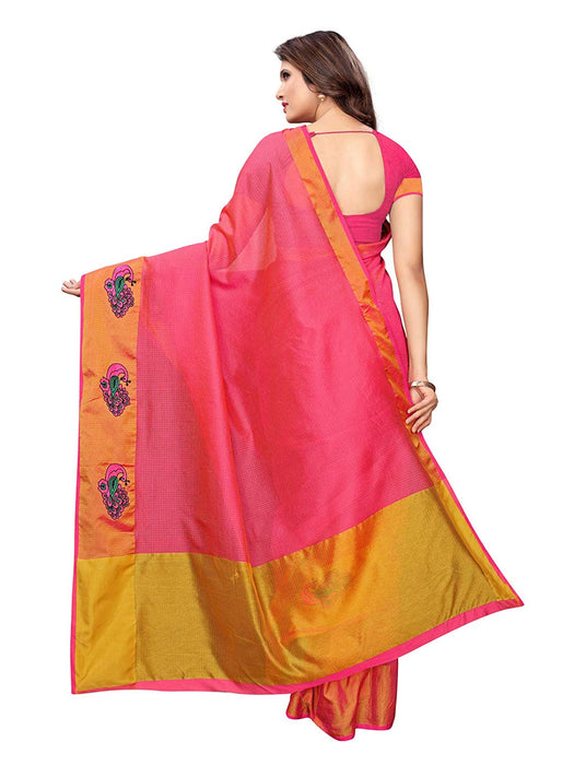 Pink (Carrot Red) Color Cotton Silk Saree only in Bigswipe