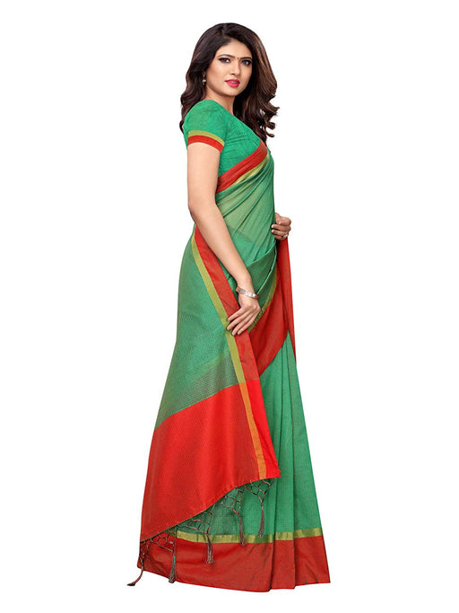 Green, Red Color Cotton Silk Saree only in Bigswipe