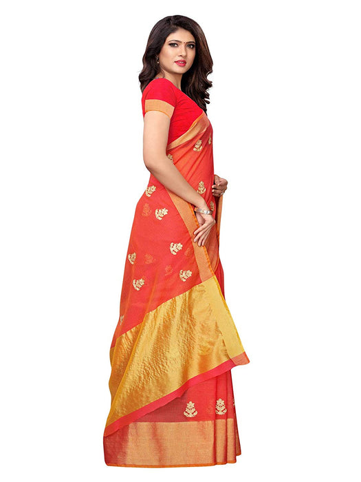 Pink (Carrot Red) Color Cotton Silk Saree only in Bigswipe