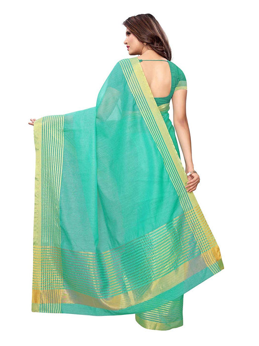 Turquoise Color Cotton Silk Saree