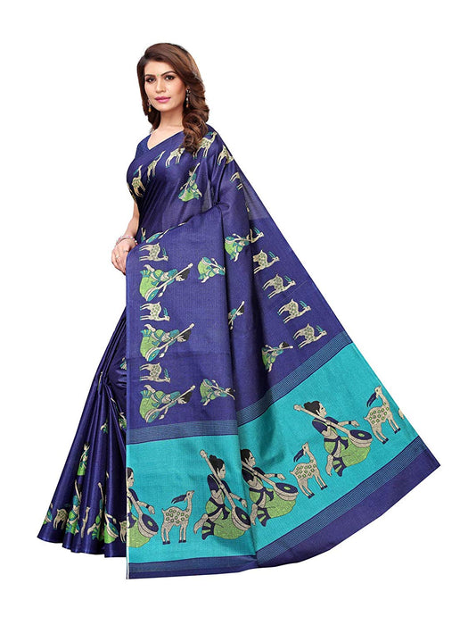 Navy Blue, Turquoise Color Khadi Silk (Art Silk) Saree only in Bigswipe