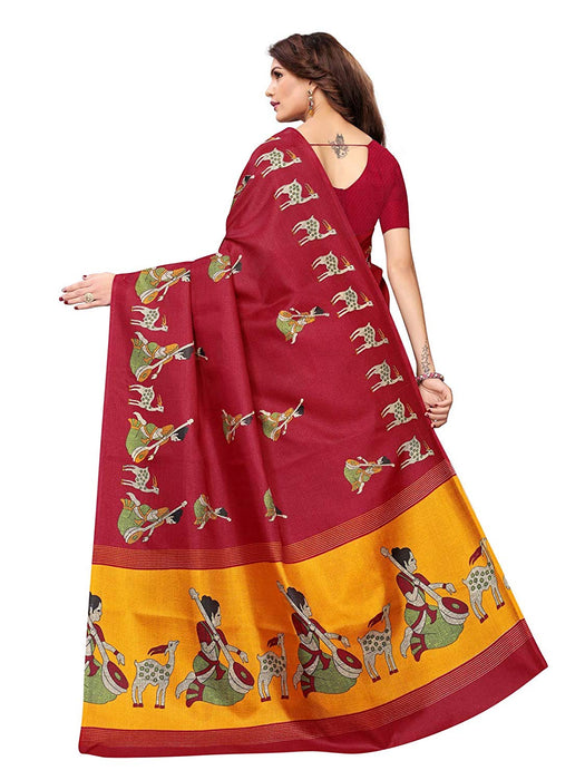 Maroon, Yellow Color Khadi Silk (Art Silk) Saree only in Bigswipe