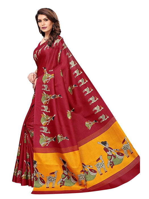 Maroon, Yellow Color Khadi Silk (Art Silk) Saree only in Bigswipe