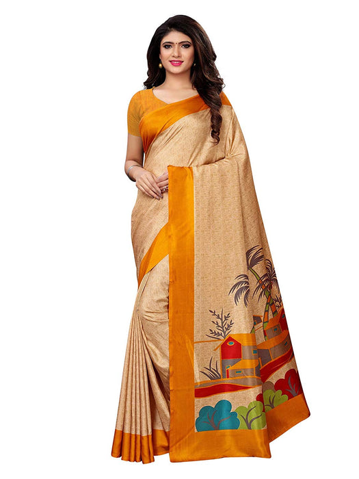 Beige, Yellow, Multi Color Vichitra Silk (Art Silk) Saree only in Bigswipe